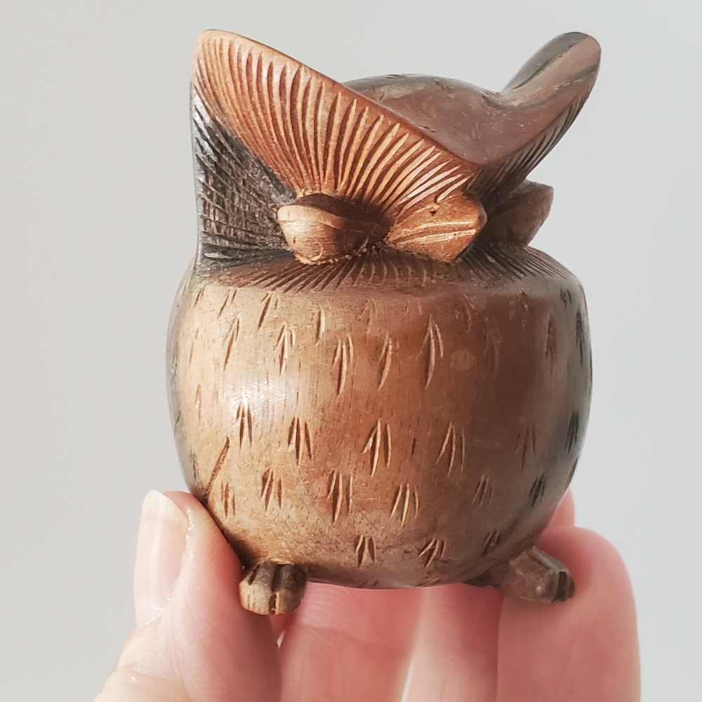 Vintage Mid Century Owl Carving Possibly Monkeypod Wood Handcarved